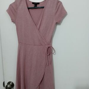 Forever 21 Light Pink Overlap Tie at Waist Boho Lightweight Sweater Midi Dress